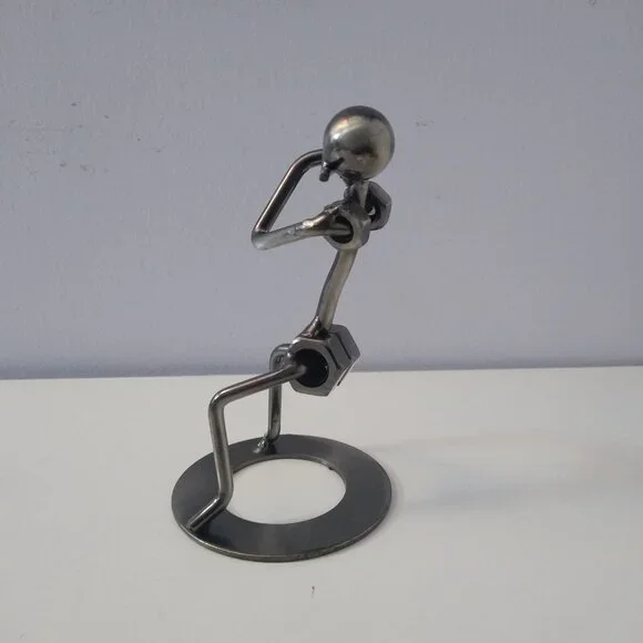 Flute Player Figurine - Metallic, Nuts & Bolts Design - Picture 4 of 8